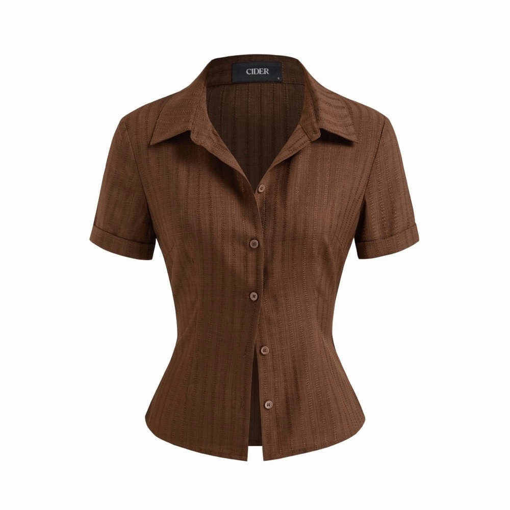 Cider POLO COLLAR TEXTURE BUTTON UP SHIRT IN BROWN